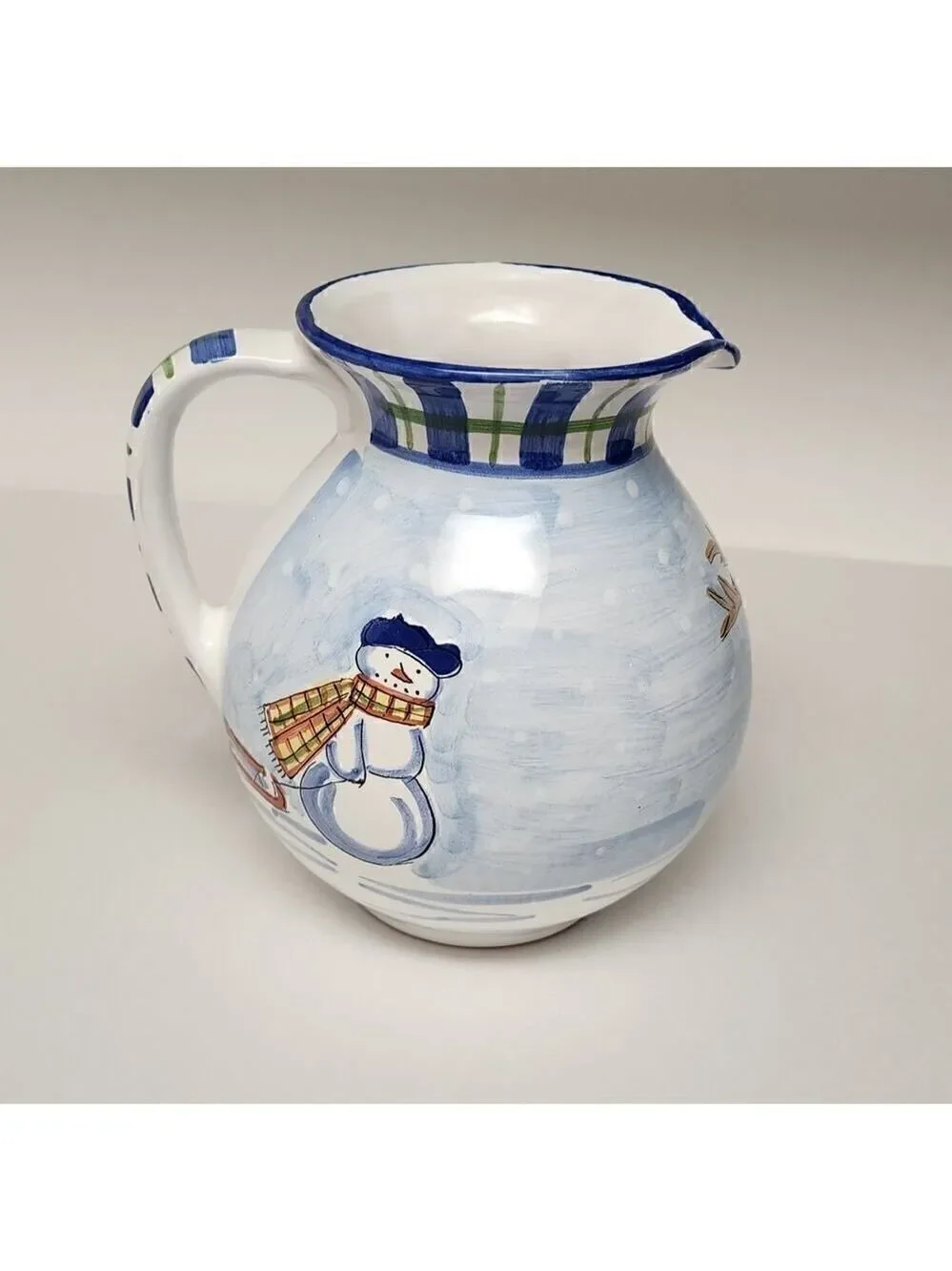 Mesa International Snowman Carafe Pitcher Ceramic Stoneware Signed Hungary